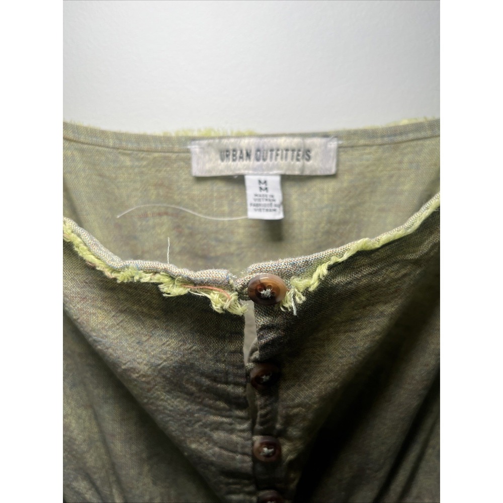Urban Outfitters Linen Blend Midi Dress Sage Olive Green Smocked Button Front M - Picture 7 of 13